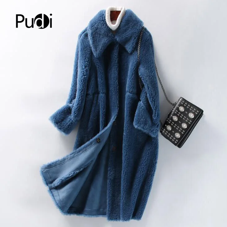 Veste Hiver Pudi Véritable khaki Femmes Loisirs Manteau Fille Gilet Réel De Chaud Blue B181124 Dame Laine Pardessus 04q1R4xU