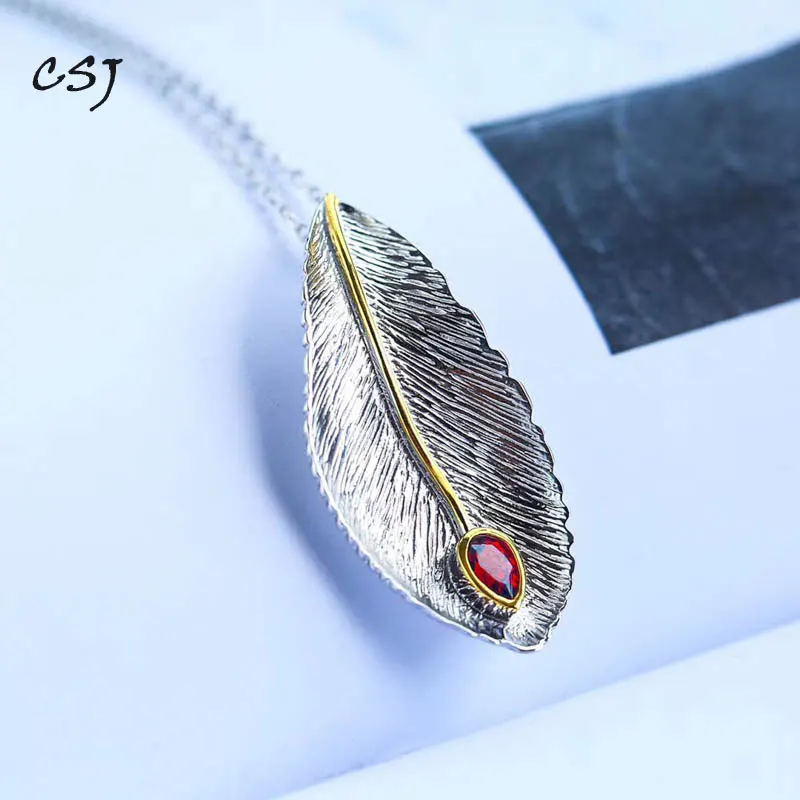 

CSJ Original Design Garnet Pendants 925 Sterling Silver Vintage Necklace for Women Party Wedding Engagement Gift Fine Jewelry