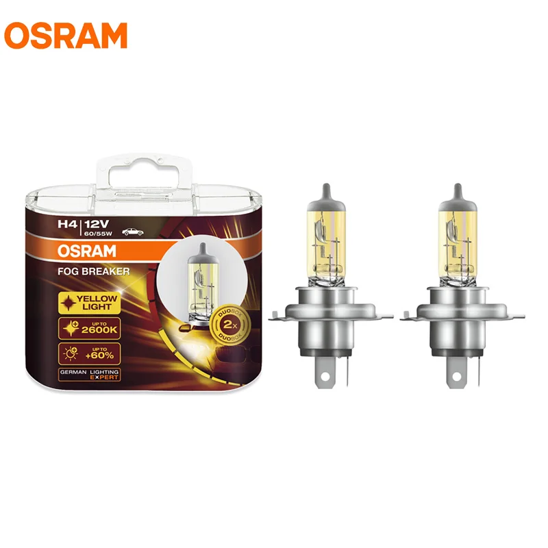 Лампа Ксеноновая OSRAM H4 12V 60/55W 2600K противотуманный фонарь ксенон желтый 200% желтый свет 60% более яркие автомобильные галогенные лампы света фар 62193FBR