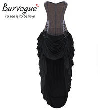 Burvogue Women Steampunk Corset Dress Waist Control Corsets Dress Corselet Gothic Steel Boned Waist Cincher Costume Dress Sets