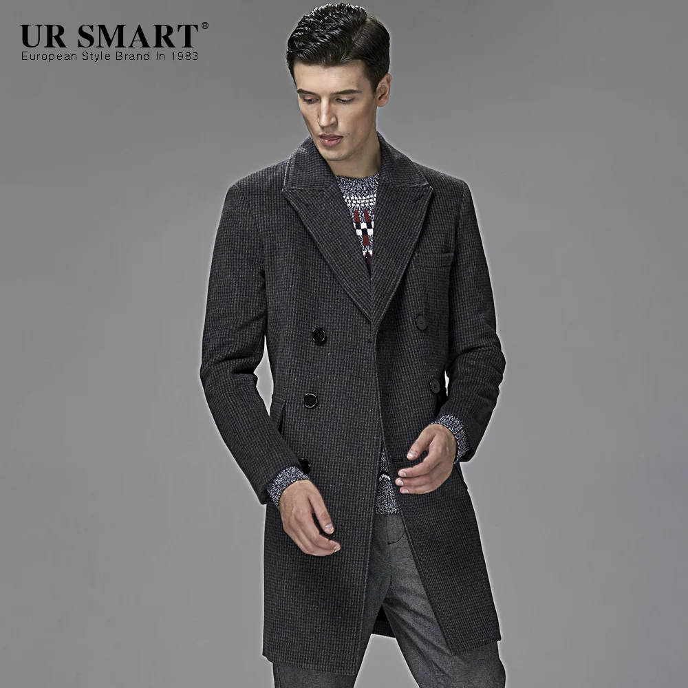 

Tide sheet is tasted URSMART patch pocket double-breasted men wool coat fashion casual and comfortable men's coat