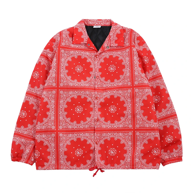 

Vintage Paisley Padded Track Jacket Hiphop Streetwear Back Letter Embroidery Coat