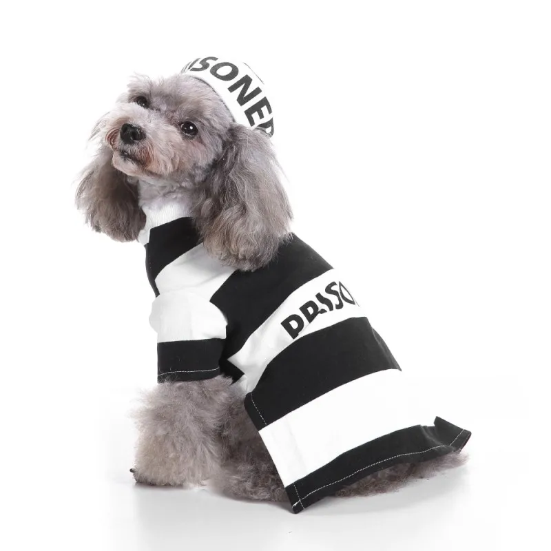 Полиция и косплей заключенного костюмы для домашних животных, собак, кошек, щенков, набор рубашек с наручниками, шляпой, вечерние принадлежности для Хэллоуина - Цвет: Черный