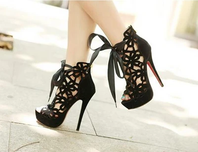 2015 Summer Ankle Boots Womens Sexy Cutout Stiletto 14cm High Heels Gladiator Sandals Platform Peep Toe Women Shoes | Женская одежда