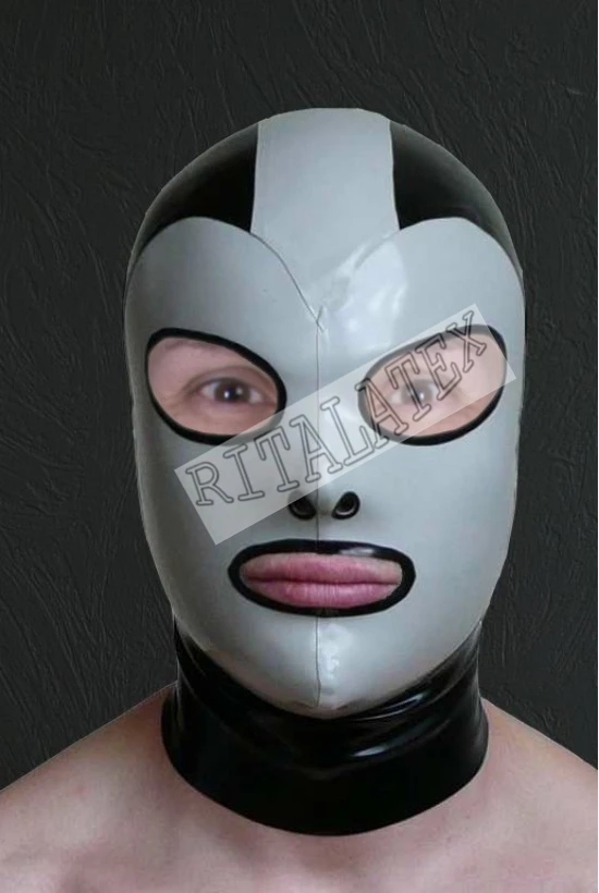 Latex Men's Hood Anatomic glued Latex Mask with the behind laying