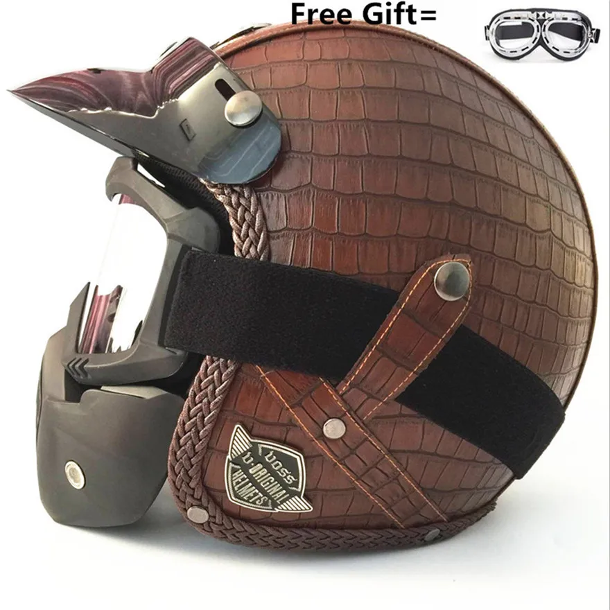 

Synthetic Leather Motorcycle Helmet Retro Vintage Cruiser Chopper Scooter Cafe Racer Moto Helmet 3/4 Open Face Helmet