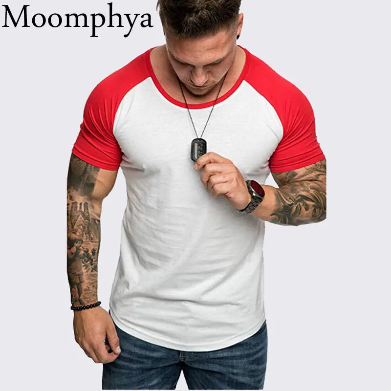 

Moomphya Splicing double color men t shirt Raglan sleeve slim t-shirt men Streetwear tshirt hip hop summer tops camisetas hombre
