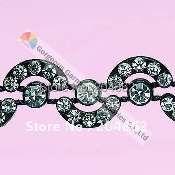 

10yards WAVE SHAP High Quality Plastic Black Base rhinestone diamante trim with SS6 crystal For Costume Hair accessories Sew On