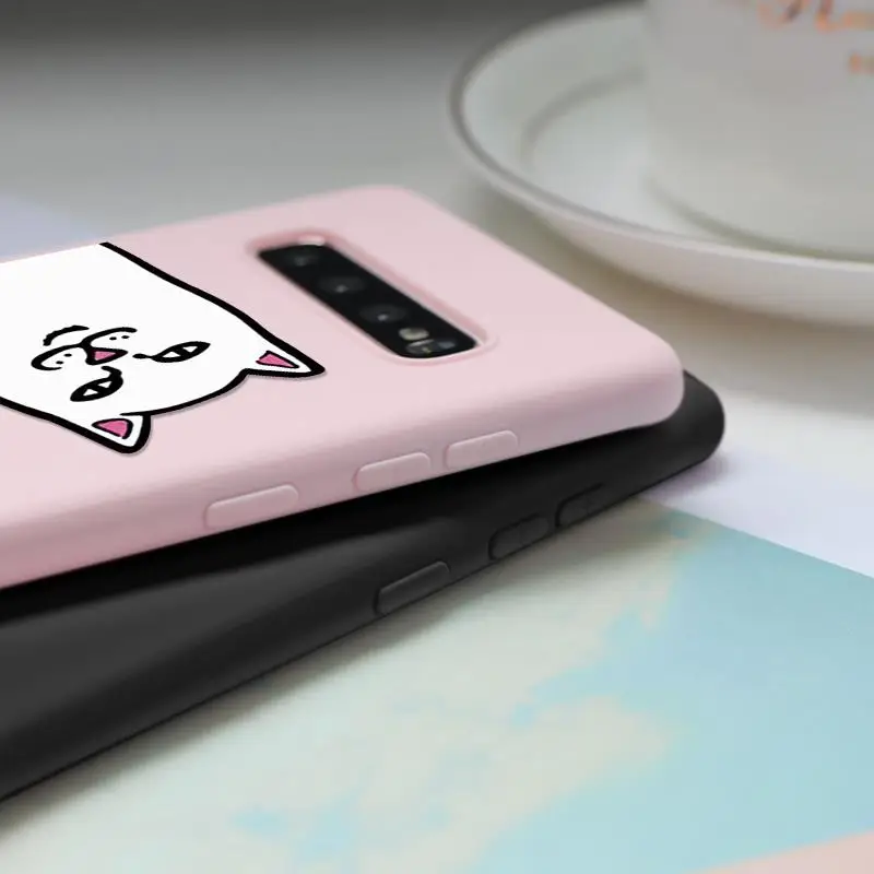 Мягкий матовый чехол из ТПУ с милым розовым котом для Samsung Galaxy Note 8 9 4 M10 M20 M30 J3 J5 J4 J7