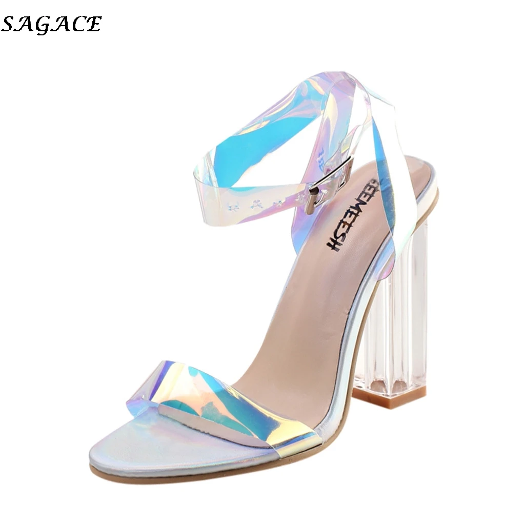 

SAGACE Super high heel Sandals women PVC Clear Transparent Strappy Buckle Sandals Summer Open Toe Sandals sexy Shoes woman 2019