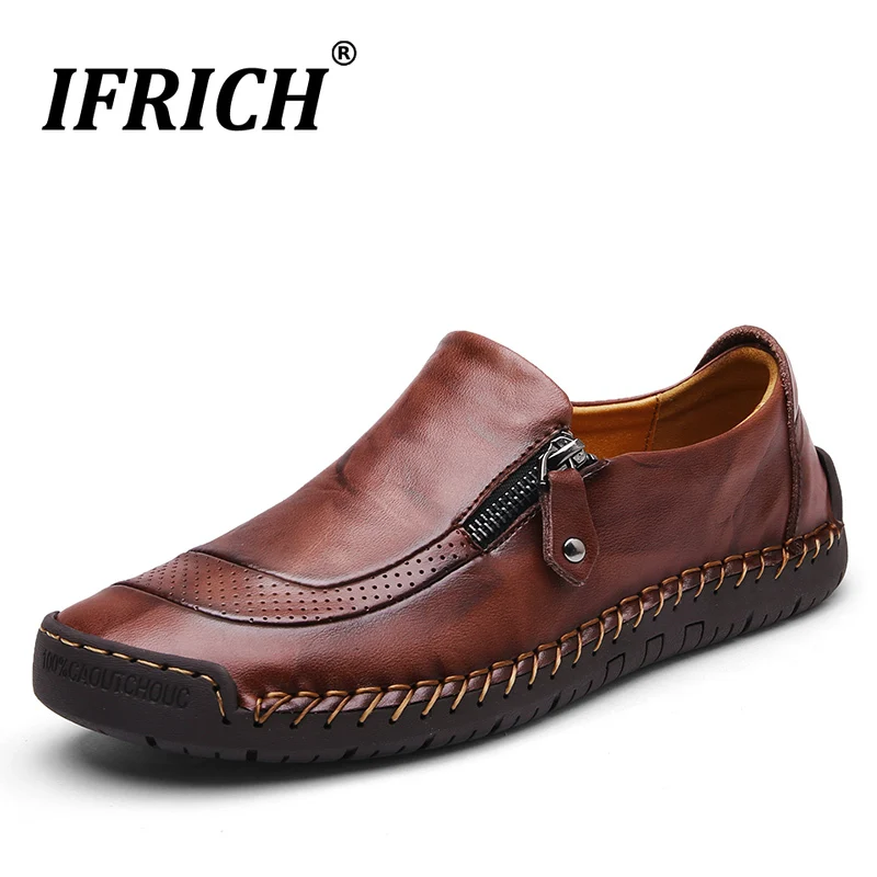 

Cool Casual Men Shoes Pu Leather Zipper Casual Sneakers For Male Anti Slip Walking Driver Footwear Hand Made Platform Shoes Men