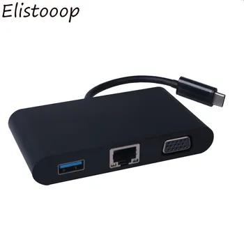 

Elistooop USB C 3.1 Type C HUB to VGA LAN RJ45 Gigabit Ethernet Switcher USB-C usb 3.0 3.5mm Audio Type-c PD Charge Adapter