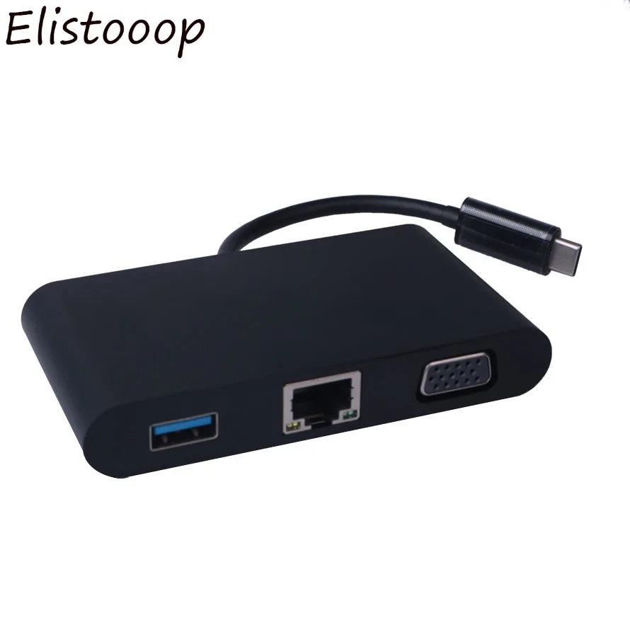 Elistooop USB C 3 1 Type концентратор для VGA LAN RJ45 Gigabit Ethernet коммутатор usb 0 5 мм аудио c PD