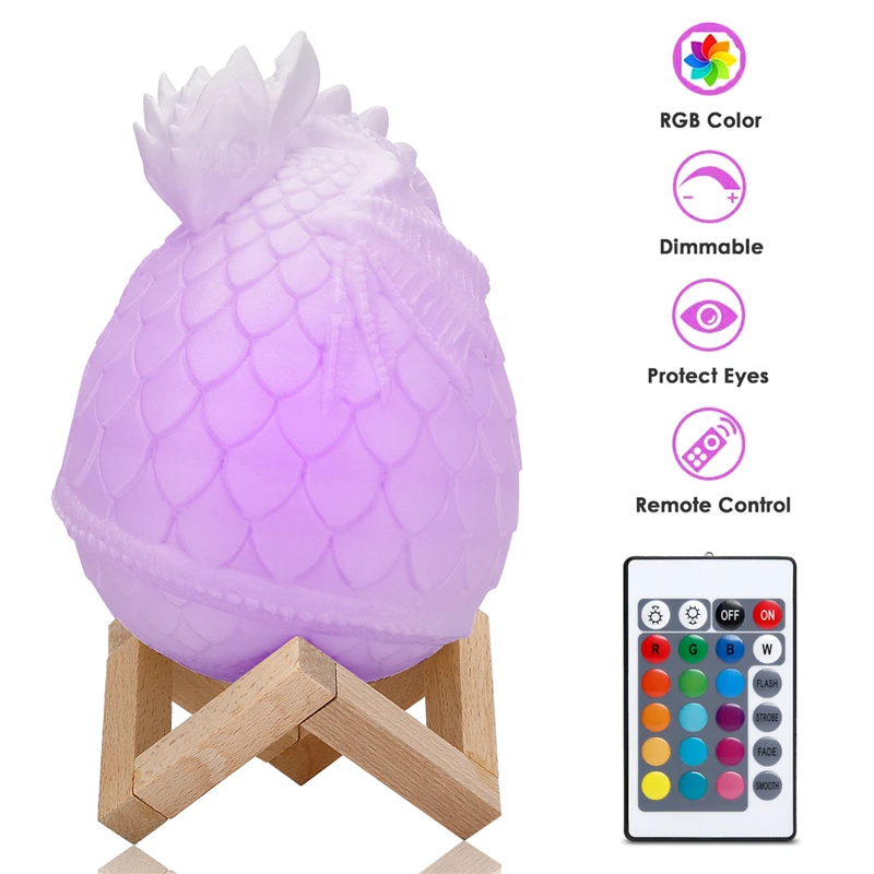 

Dragon Egg 3D Printing LED Lamp 16 Colors Change Touch/Remote Control Night Light UBS Charge Lighting Christmas Gifts Home Decor