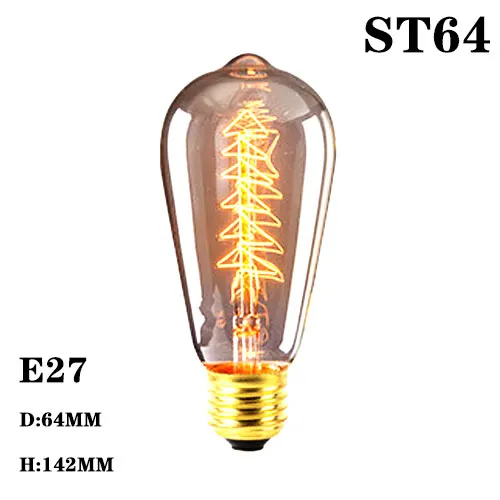 Винтаж лампа накаливания Эдисона E27 подвесной светильник в стиле ретро 220V 40W лампа накаливания светильник Лампада Античная T45 ST64 T30 G95 T10 украшения - Цвет: ST64 Type 3