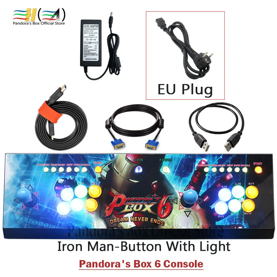 Ящик Пандоры 6 1300 в 1 игровая консоль комплект Аркада 2 игроки могут добавлять 3000 игры HDMI VGA usb джойстик для ПК видео игры ps3 - Цвет: PB6 Ironman light EU