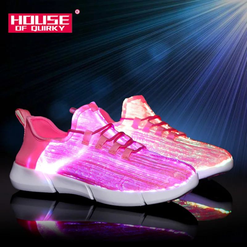 

Summer Womens Sports Shoes Led Fiber Optic Shoes for Girls Men Women USB Recharge Glowing Sneakers Man Light Up Shoes Size 26-48
