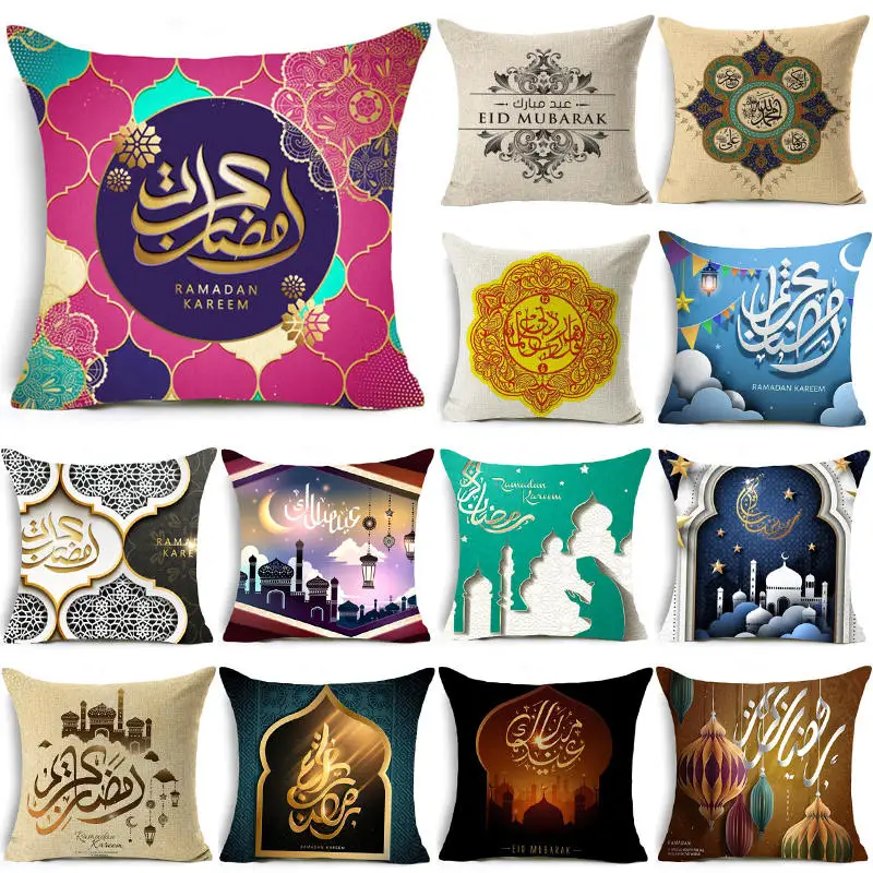 

Ramadan Kareem Decoration Blessed Eid Mubarak Mosque Linen Cushion Cover Decorative Cushion Pillow sofa Living Room Cushion40253