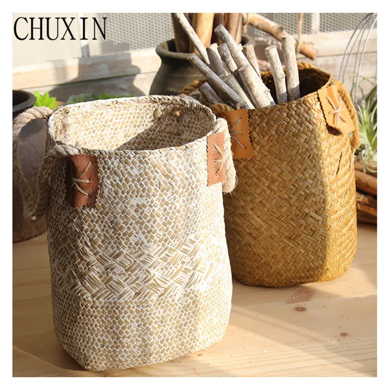 

American country artificial flower natural grass weaving flower basket home vase storage basket basket photography props 1pc