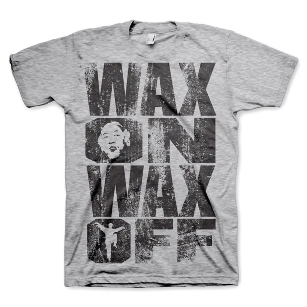 

Official Karate Kid Wax on wax Off Design Printed T Shirt - Retro Movie Tee Grey Cotton Men T-Shirts Classical top tee