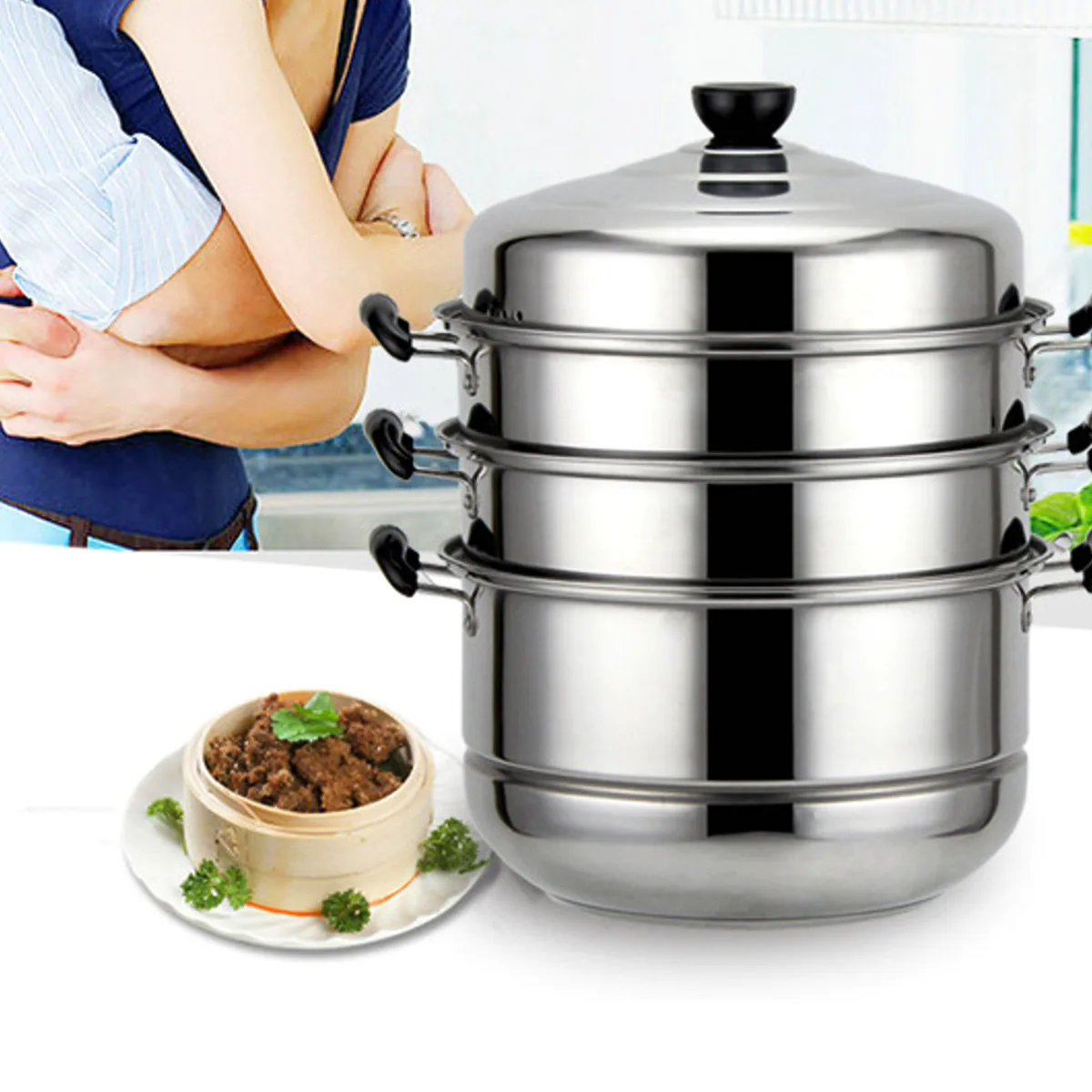 

1 Pcs Stainless Steel Steamer 4-layer thick Steamer pot Cooking Steamed Household Induction Cooker Stove Electric Ceramic Heater