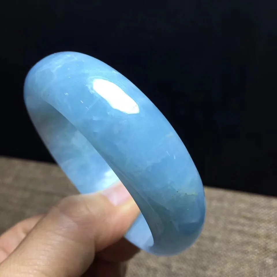 56 мм Натуральный аквамарин браслет прозрачный синий камень для женщин Женский юбилей любовь подарок модные браслеты ювелирные изделия