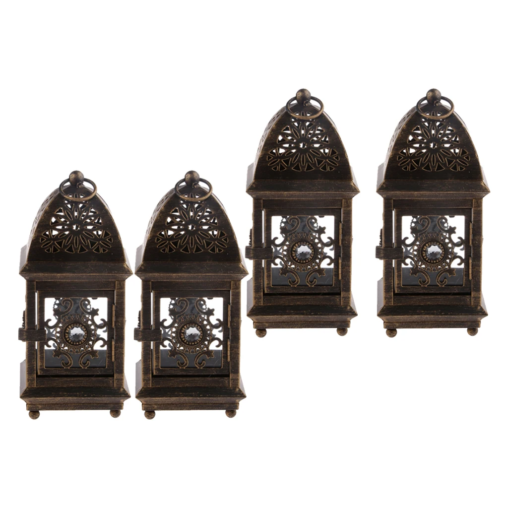 4pcs European Style Metal Hollowed Candle Holders Tealight Candlestick Hanging Lantern Wedding Party Decor