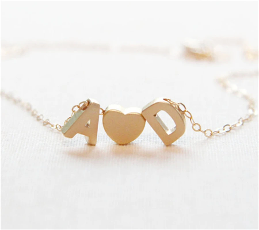 

Sweet Love Letters Necklace-Tiny Gold/Silver Initial Letters With Heart-Personalized Necklace-Couples Necklace-Gift Idea