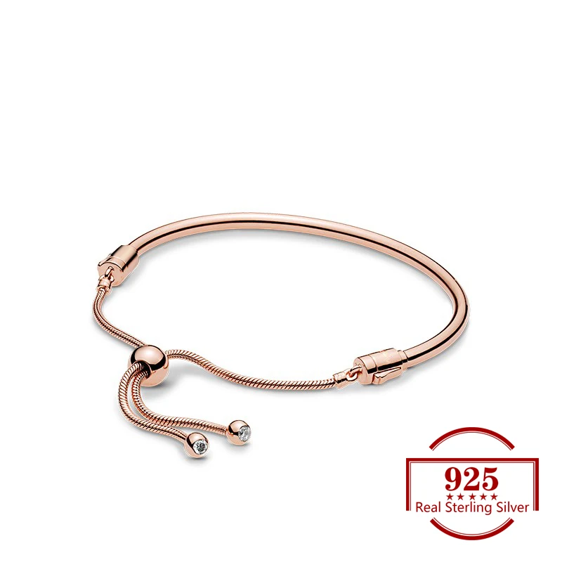 

2019 925 Sterling Silver Rose Gold Smooth Adjustable Bracelets Trend Jewelry Jewels Charm Bracelet for Women Party Gift