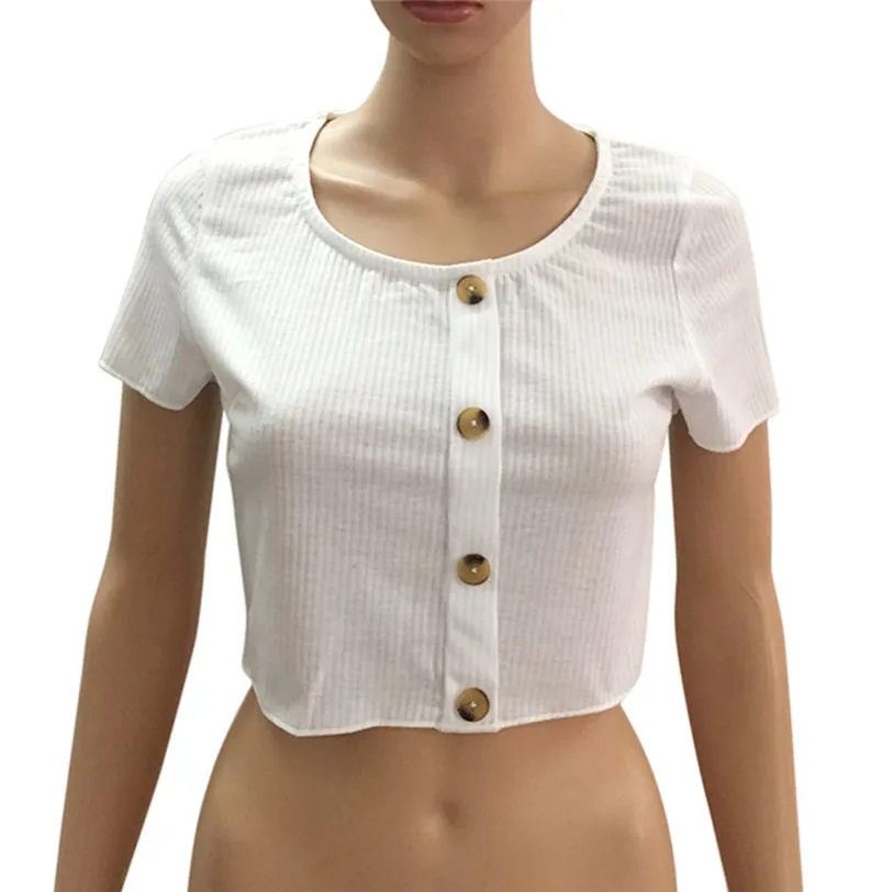 sexy bandage tshirt women 2018 fashion button t-shirt streetwear women crop top tee shirt femme manche courte wholesale noJE19 (10)