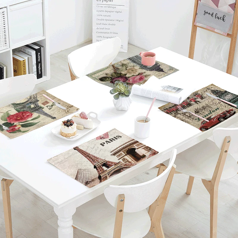 

Famous Tower Landscape Meal Cloth 43*32 CM British Style Postmark Classical Arc De Triomphe Linen Home Tablecloth Decoration
