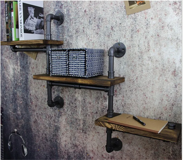 Американские стеллажи для труб, кованые железные настенные трубы Ретро фон деревянная промышленность водоотделитель Shelves-Z15 стен