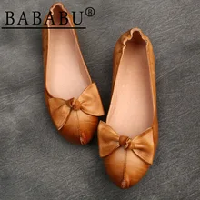 Bababu Новые Модные Винтажные слипоны женская обувь на плоской подошве с бантом с острым носком из натуральной кожи в стиле ретро Женская обувь