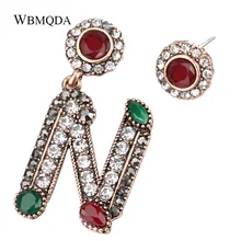 Винтаж турецкий Серьги для Для женщин античное золото Цвет буквой N асимметрия Стад серьги Индии Стиль ювелирные изделия