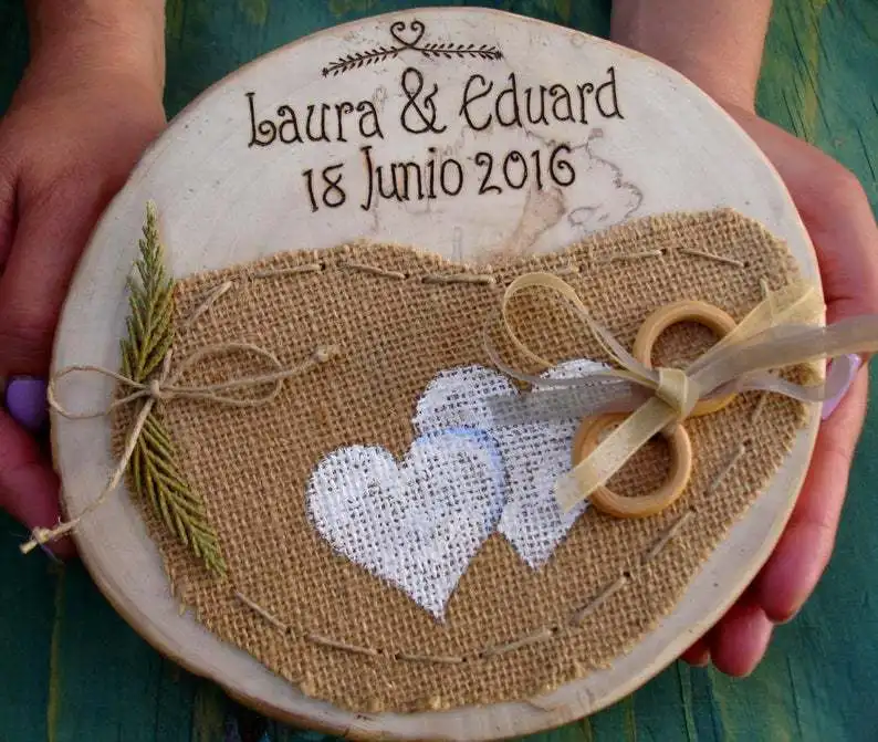 

Engagement Ring Box Wedding Party Decorations Customized Flower Rustic Wedding Bearer Cushion Custom Name Ring Pillow Holder