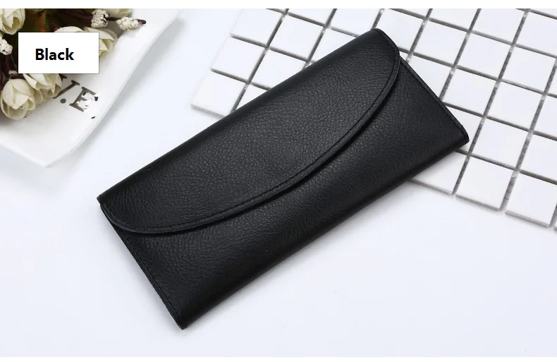 MJ Women Wallets Thin Split Leather Long Wallet Luxury Bi-Fold Card Holder Female Purse Simple Solid Genuine Leather Purse (14)