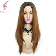 Yiyaobess 24 дюймов синтетический длинный прямой коричневый розовый каштановый блондин Зеленый Серебряный серый Омбре парик косплей костюм парики для женщин