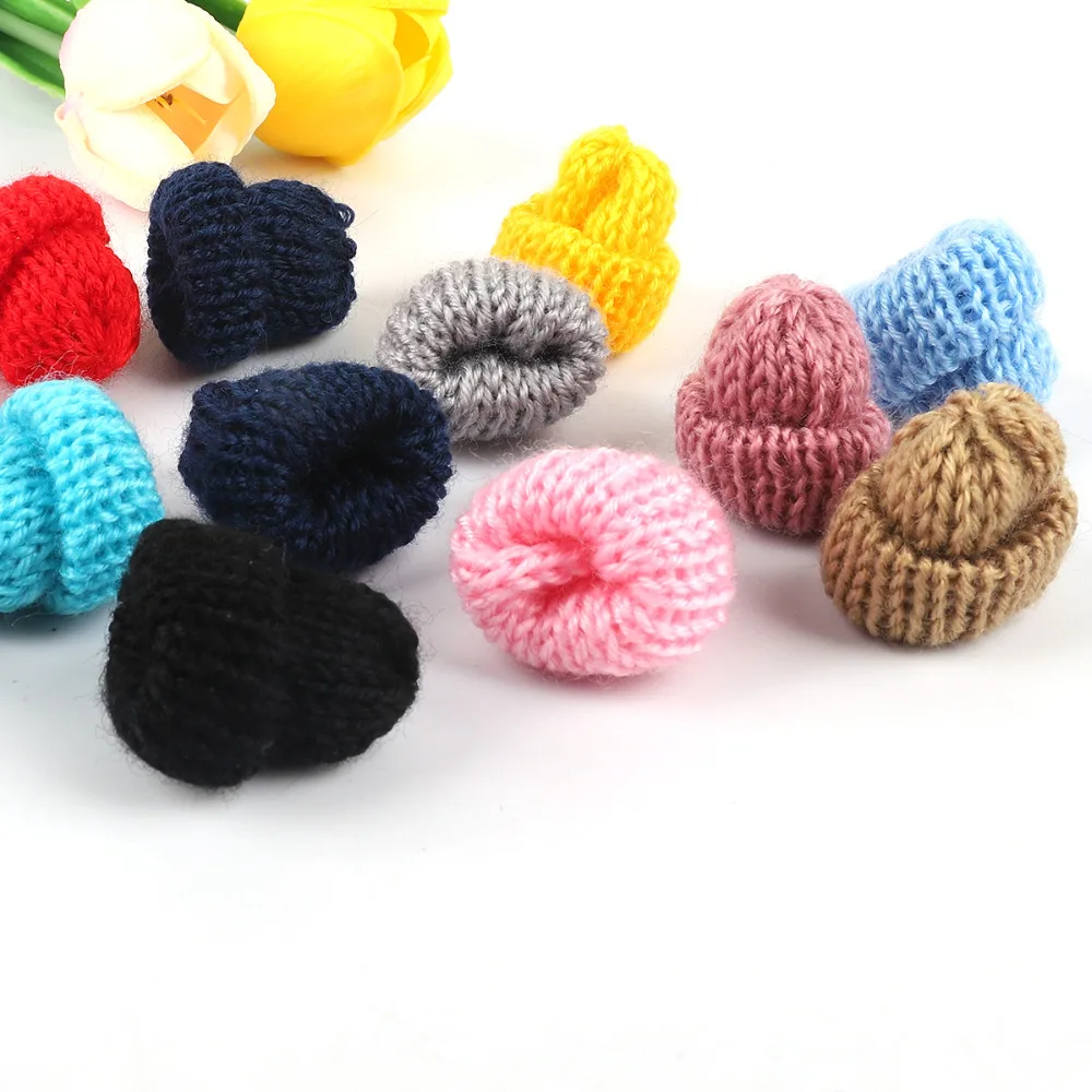 10PCS Mini Sweet Knitting Wool Hat Candy Color DIY Kids Hair Accessories Handmade Cute Woolen Yarn Hat for Clothing Decoration