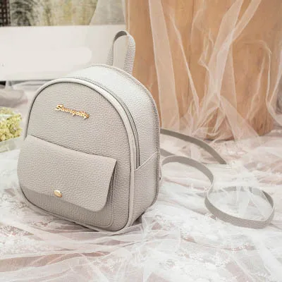 Mara's Dream New Lychee Shoulder Bag Small Fresh Shoulder Bag Solid Color Zipper Buckle Multi-function Small Backpack - Цвет: Egray