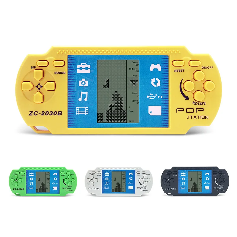2pcs 어린이 클래식 플레이어 레트로 휴대용 테트리스 휴대용 비디오 게임 콘솔 내장 23 게임 테트리스 키즈 게임 컨트롤러