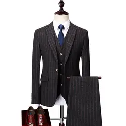 Лидер продаж для мужчин полосатый костюмы 2019 мода Slim Fit бизнес повседневное 3 предмета костюм пиджаки для женщин куртка брюки