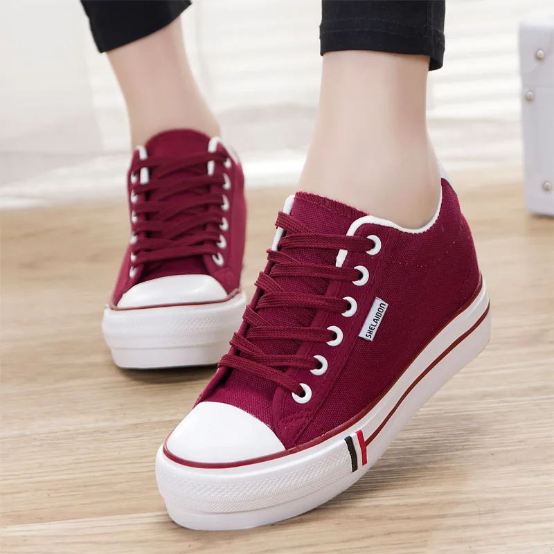

White Black Canvas Shoes New 2018 High Platform Sneakers Fashion Lace Up Breathable Spring Autumn Women's Sneakers Casual Shoes