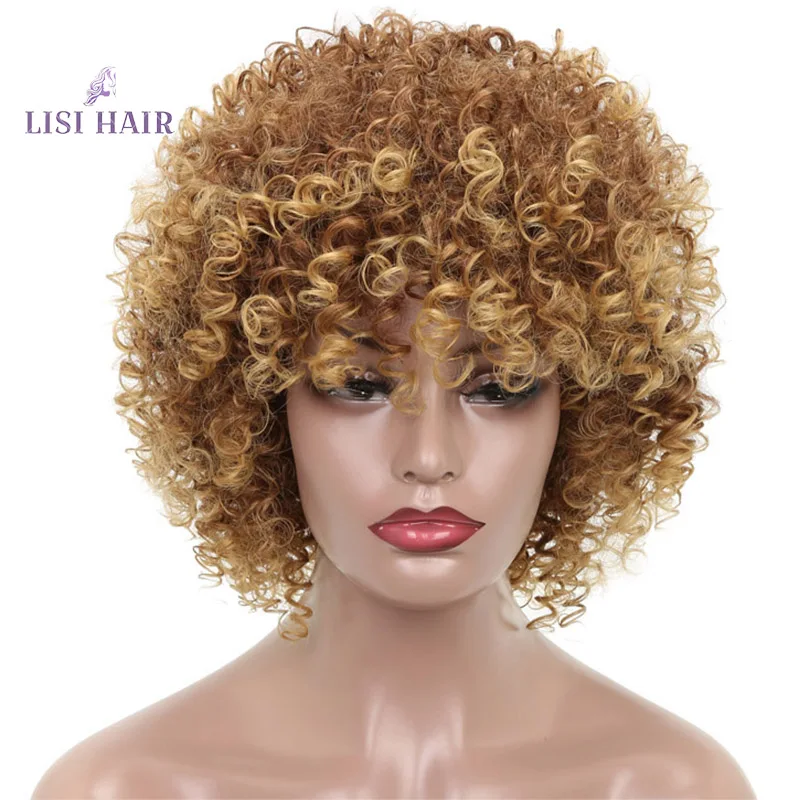 

LISI HAIR 16Inches Long Curly Brown Blonde Mix Color Synthetic Hair Wigs For Black Women Afro African Hairstyles