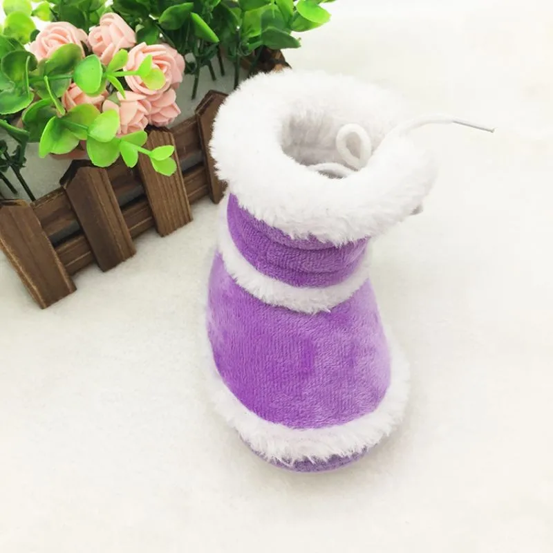 Зимние младенческие сапоги для снега для девочек от 0 до 18 месяцев; однотонная Обувь На Шнуровке; противоскользящие Сапоги