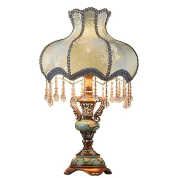 

Vintage Europe Pastoral Blue Resin Cloth Table Lamp with Tassel for Foyer Bedroom Study Hotel Reading Desk Light 55/73cm 2369