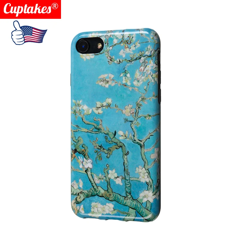 

Luxury Glossy Soft Silicon Cases for iPhone 7 Case for iPhone X XS Max 6 6S 7 8 Plus XR Cover Van Gogh Art Flower Almond Blossom