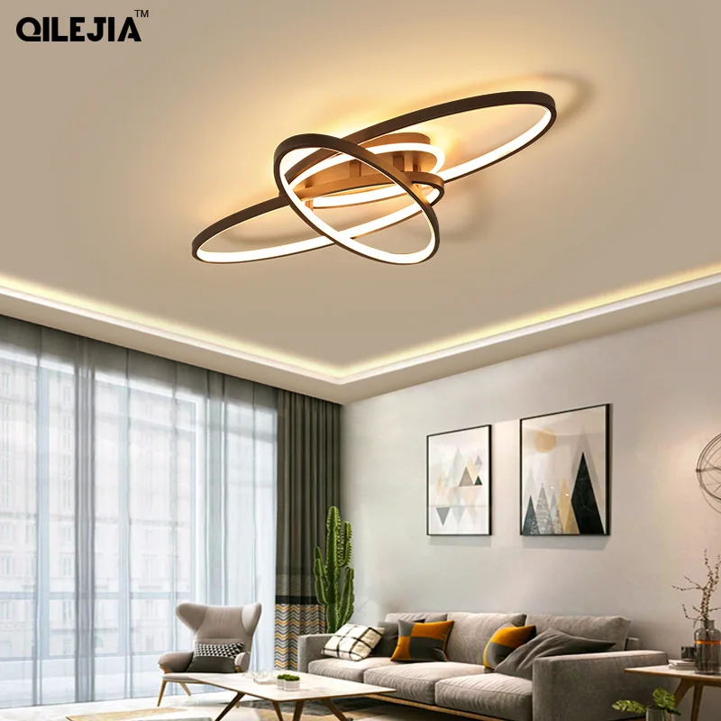 

New LED Ceiling Light For Living Room Dining Bedroom Dimmable With Remote White Coffee Frame Lighting Fixture Lamparas De Techo