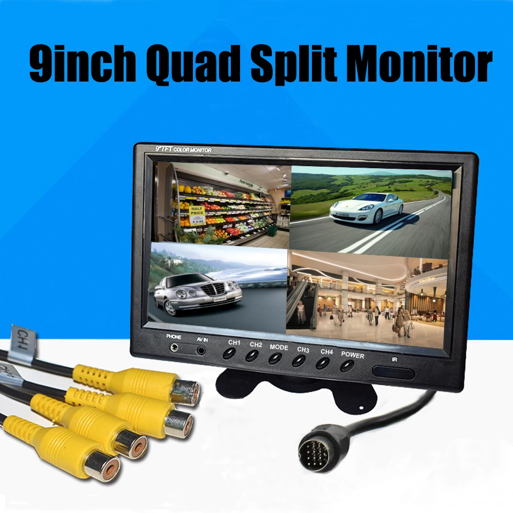 

2018 Auto 9 Inch Hd TFT LCD Car Monitor 4 Split Screen Headrest Rearview Monitor Video Connectors 6 Mode Display Remote Control