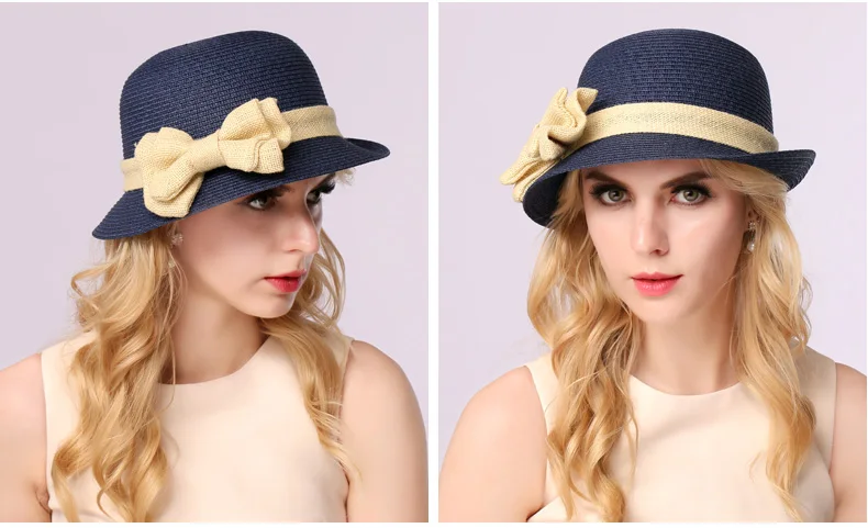 2018 New Female British Straw Sun Hat Summer Sun Cap with Bow Foldable Female Outside Hat  B-3145