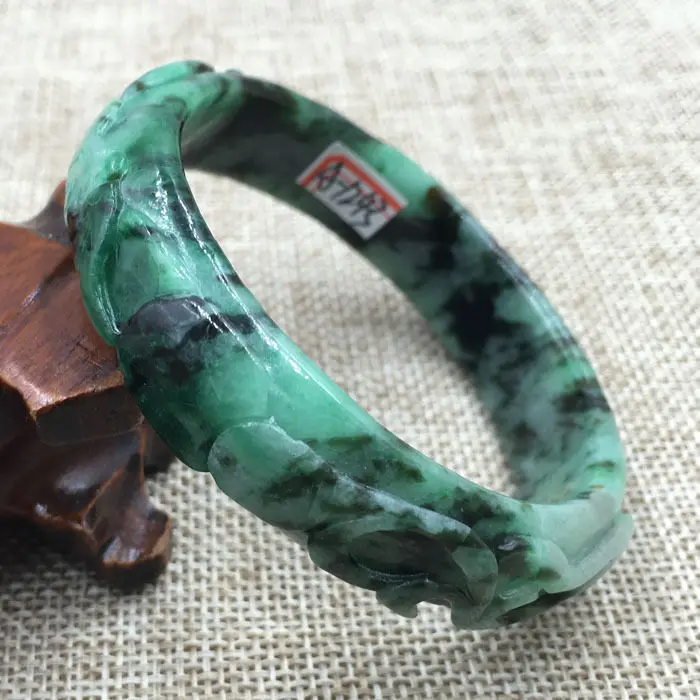 

A-1243 Vintage China Hand-carved Emerald Green Jadeite Jade Bangle Bracelet 58mm 28% 10.13